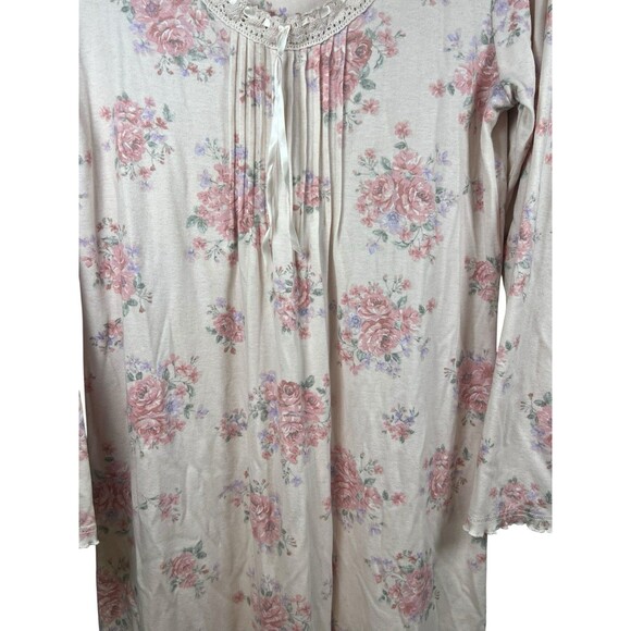 Miss Elaine Nightgown Womens Sz M Pink Floral Lace Long Sleeve Cottage Prairie - Picture 3 of 12